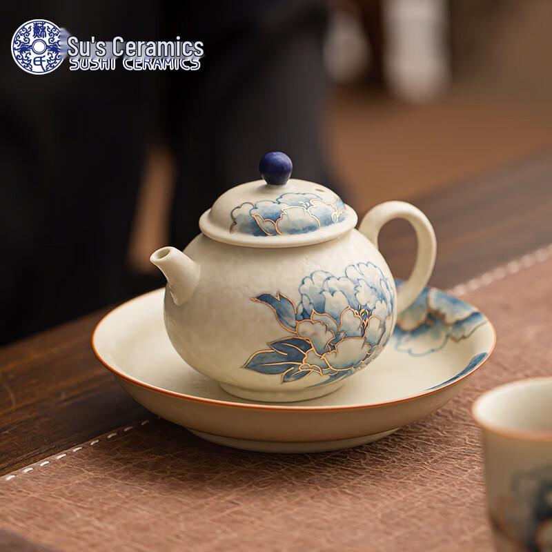 

Подарочный набор с ручной росписью керамического чайника с пионами от Su