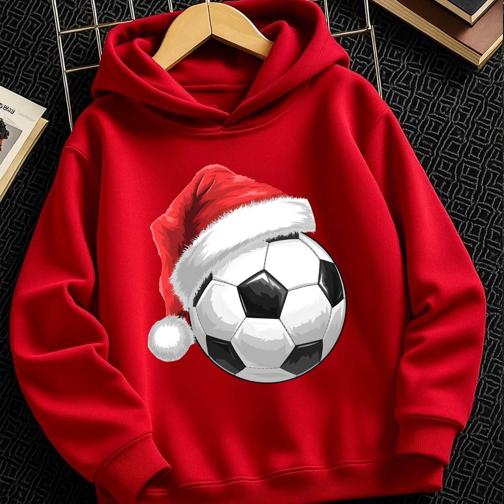 Christmas Hat Football Autumn Winter Boys' Fashion Casual Hoodie Trendy Sports Print Outdoor