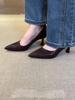 Cowhide Version~ Black High Heels Women's Cat Heel 2025 New French Pointed Middle Heel Single Shoes Professional Shallow Mouth Women's Shoes