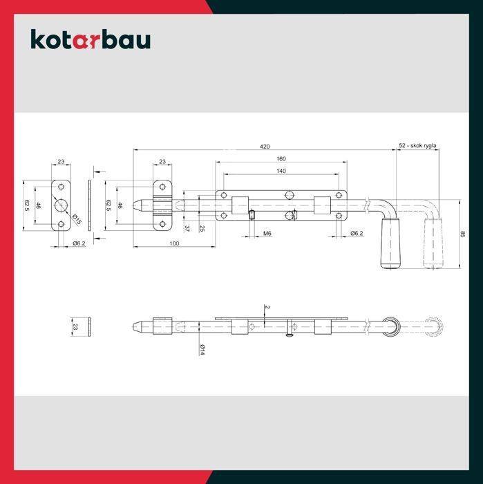Verrou de porte - KOTARBAU - 420 mm - Acier galvanisé - Résistant à la corrosion - Argent