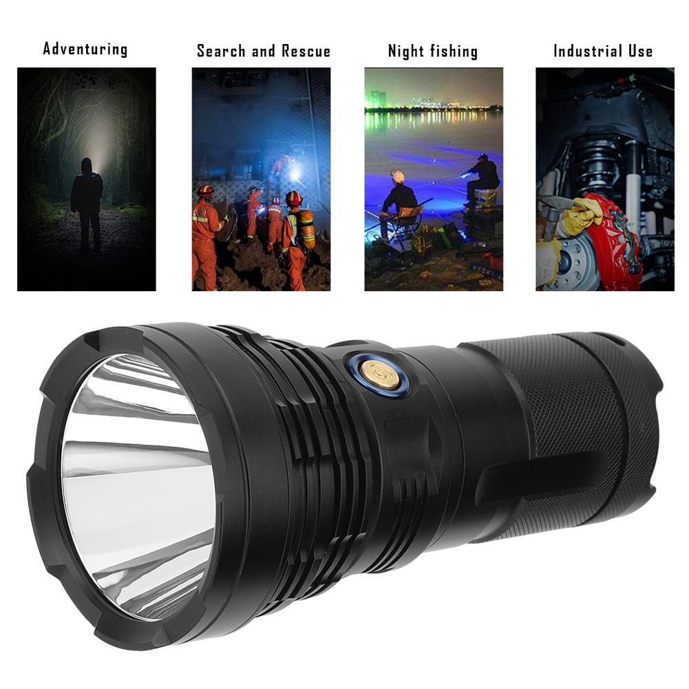 Lanternă LED multifuncțională P90 pentru exterior, impermeabilă, reîncărcabilă, 4800lm, Searchlighting, neagră