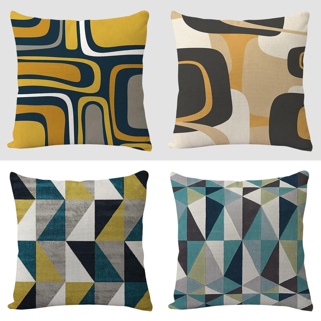 Geometric Linen Pillow Cover For Living Room Sofa Decor With Vintage Design