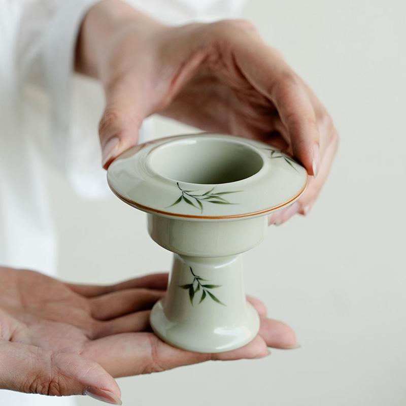 Ceramic Flower Pattern High Footed Aromatherapy Furnace Creative Zen Incense Burner Home Indoor Tea Ceremony Room Decoration 1Pc
