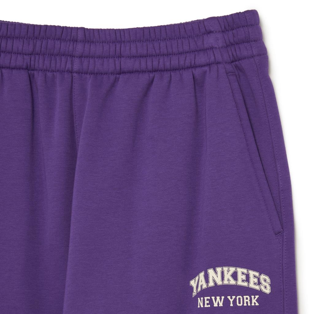 MLB New York Yankees Logo Fleece Elastic Waistband Cuffed Sweatpants Unisex Bottoms Purple 3APTV0236-50VOS