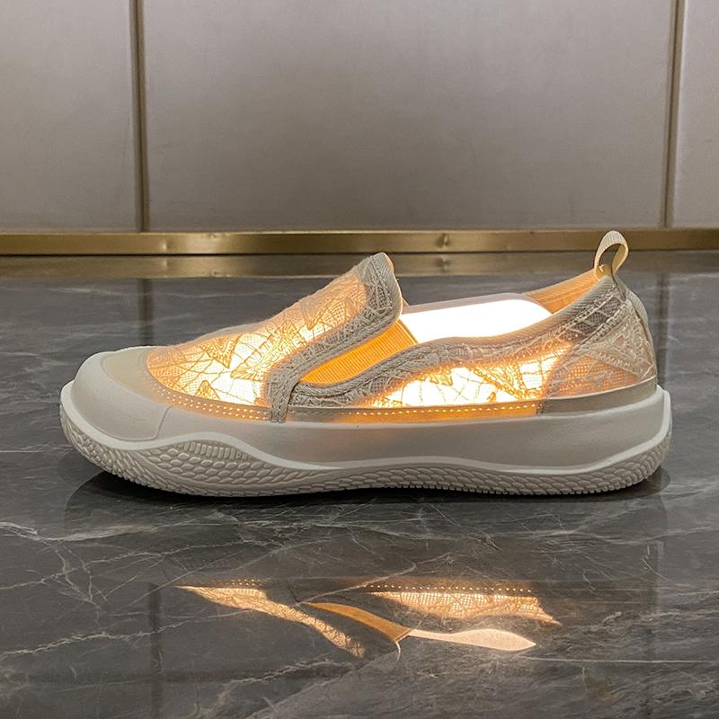 Women's Thick Bottom Fisherman Shoes Spring Summer New Style Breathable Lace Net Surface Slip-On Casual Trendy Sneakers