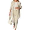 Costume Décontracté pour le Travail Ensemble Tailleur Élégant pour Femme d'Affaires avec Manteau à Revers Bouton Unique Pantalon Droit Taille Haute Long pour Ol