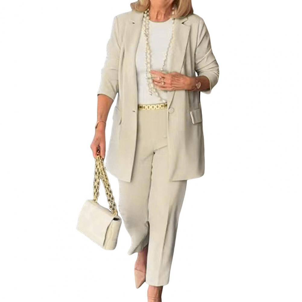 

Повседневный деловой костюм для поездок на работу, элегантный женский деловой костюм с пальто с лацканами на одной пуговице, прямые брюки с высокой талией, длинные для олен XL бежевый