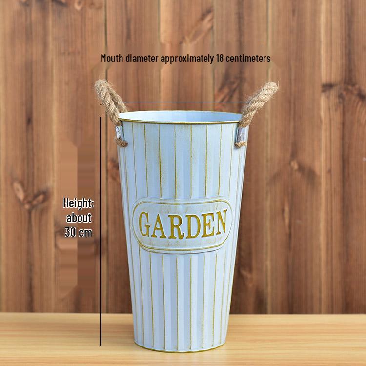 Hydration Bucket Retro Wrought Iron Flower Vase for Home Decor and Arrangements - Extra Large Dried Fresh Floral Display Cylinder