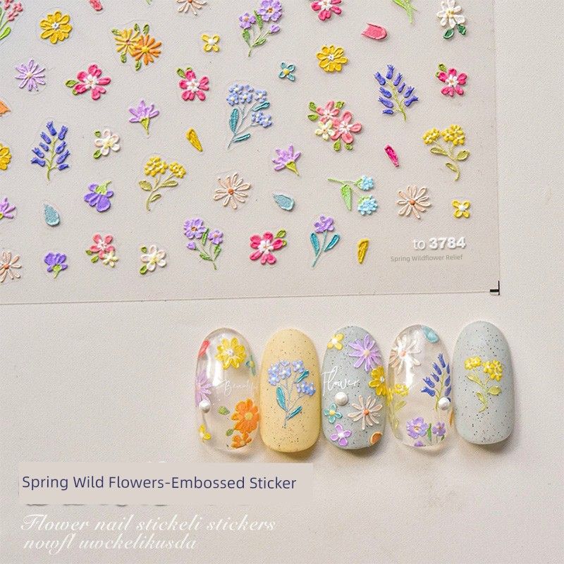 

Детские наклейки для ногтей Забавный аватар Супер милая девочка Тисненые наклейки для ногтей Праздничные водонепроницаемые декоративные наклейки [Spring Wild Flowers] Relief Sticker