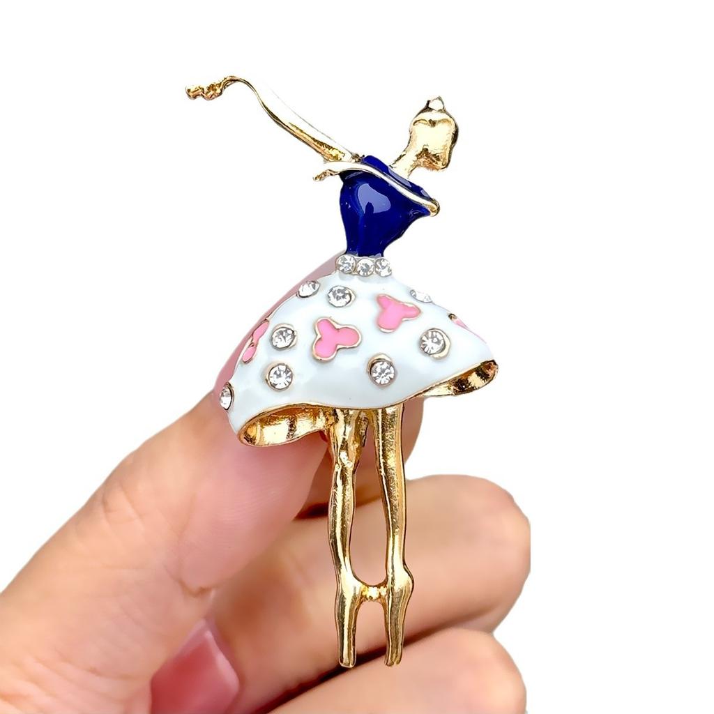 Personality Fashion Popular Ballet Creative Brooch Alloy Diamond Dancing Girl Corsage Direct Batch
