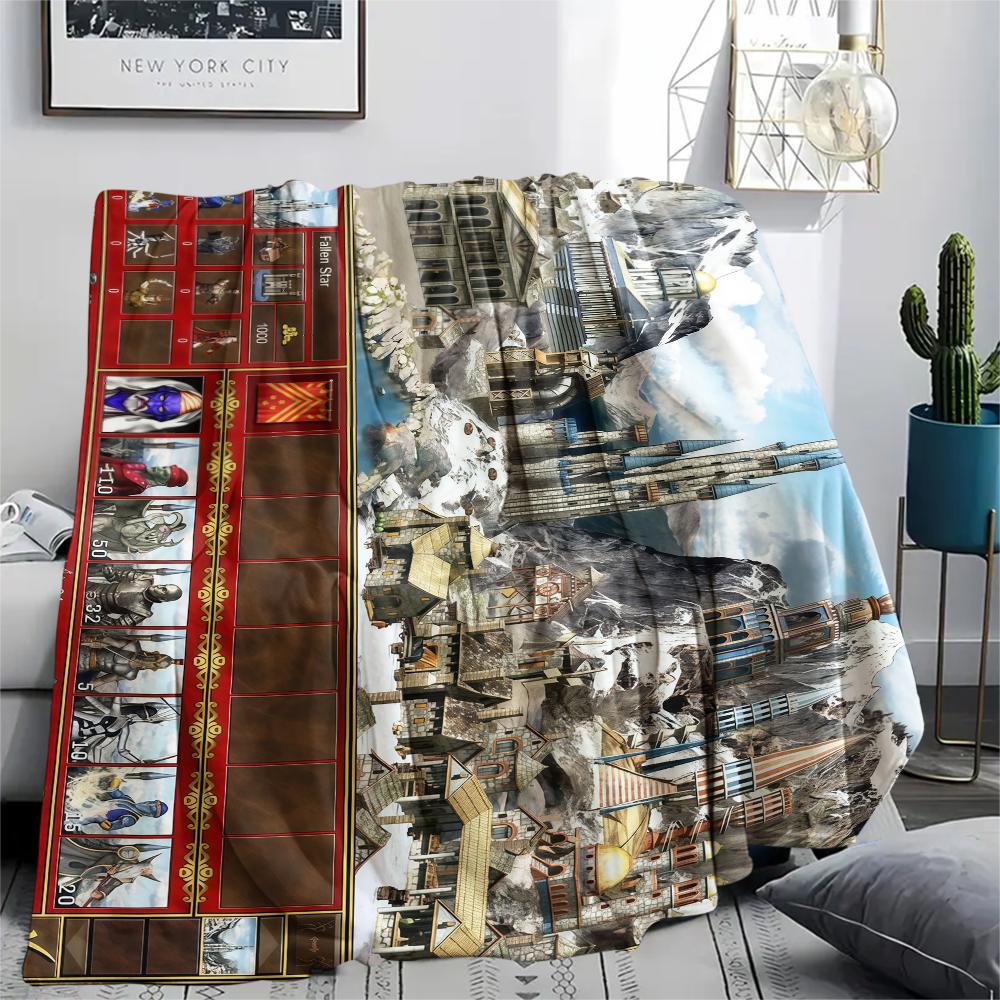 1Pc HoMM Game Print Flannel Blanket, High quality Comfortable for All Seasons, Home Decor, Warmth and Comfort, Perfect for Christmas Gifts