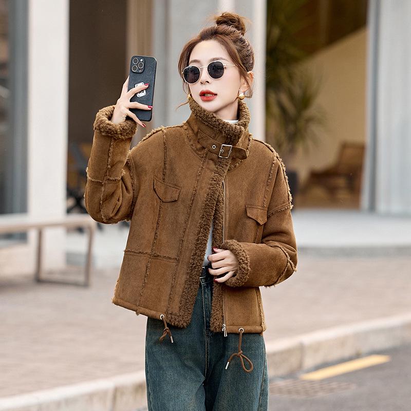 

2024 Women s Shearling Single-Breasted Warm Casual Coat Z5376 M: 45-60 kg