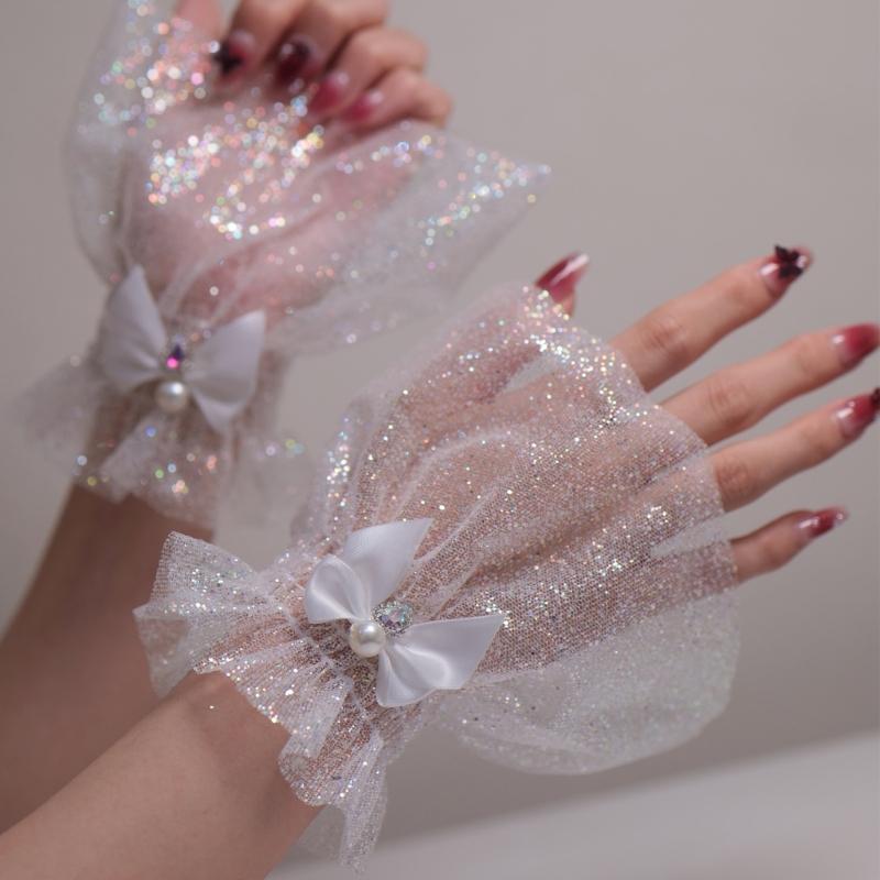 Bowknot Wrist Cuffs For Nails Photography Breathable Glitter Fabric Elastic Cuffs Fashion Accessories