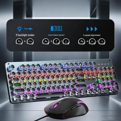 Retro Typewriter Mechanical Keyboard & Silent Gaming Mouse Set - Tri-Mode for Office & Gaming