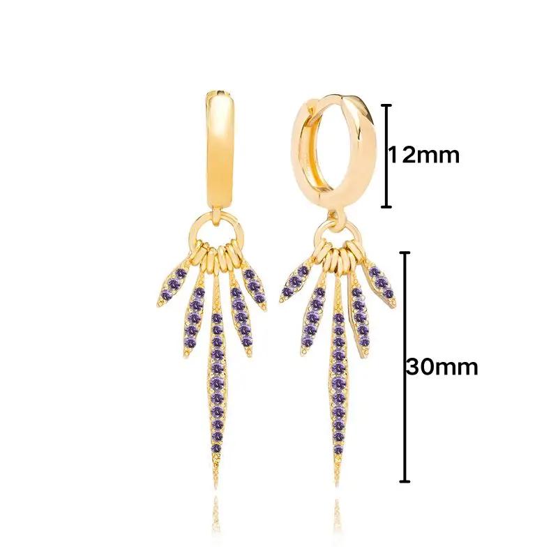 Damen 925 Silber Ohrstecker Lila Zirkon Ohrringe Creolen Lila Kristall Anhänger Ohrring Mode Hochzeits Schmuck