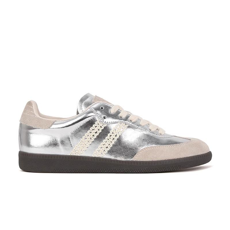 

Blogger standard~ ретро-кроссовки из кожи со шнуровкой 2025 года, новые серебристые кроссовки на плоской подошве для спорта и отдыха, для детей 40