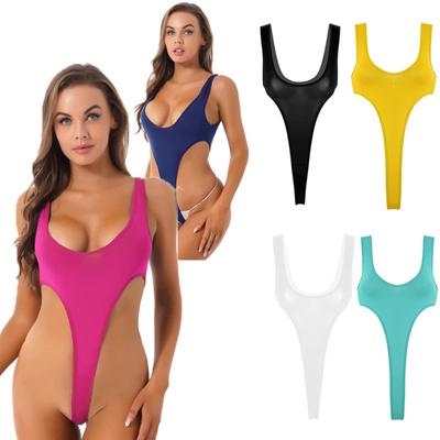Kvinner bodysuit i ett stykke dameundertøy med dyp v-hals, ermeløs høy snitt thong trikot jumpsuit