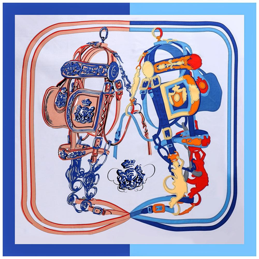 

POBING Silk Scarf Women Large Shawls Cartoon Stoles Square Bandana Luxury Kerchief Hijab Scarf Female Foulards 130CM 130CM x 130CM