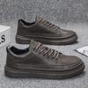 Skate Shoes Men White Flat Comfor Fashion Forward Outside Athletic Daily Walking Lace-Up Athletic Shoes Summertime Breathable Genuine Leather Shoes