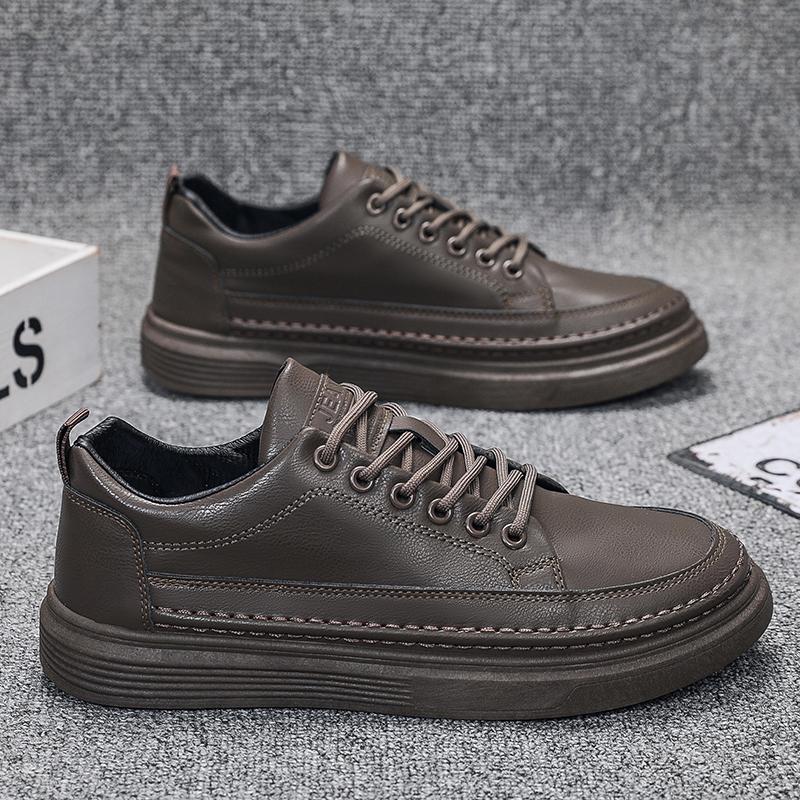 Skate Shoes Men White Flat Comfor Fashion Forward Outside Athletic Daily Walking Lace-Up Athletic Shoes Summertime Breathable Genuine Leather Shoes