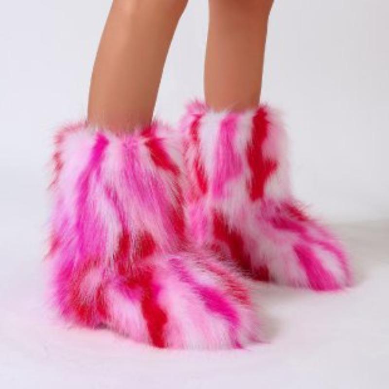 Fashion Female Winter Warm Plush Platform Shoes Furry Faux Fur Bottes Luxury Boots New Fashion Fox Fur Boots Women Fluffy Fur Snow Boots