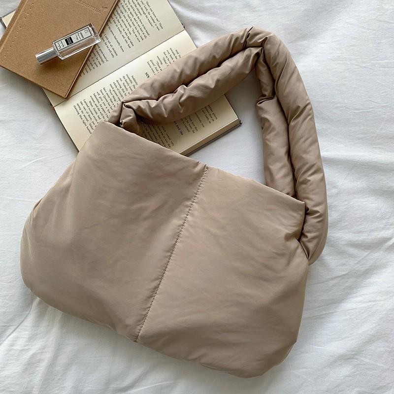

Processed Cotton-filled Tote Bag Fashionable Large-capacity Nylon Shoulder Simple Cross-slung Cotton Suit абрикосовый