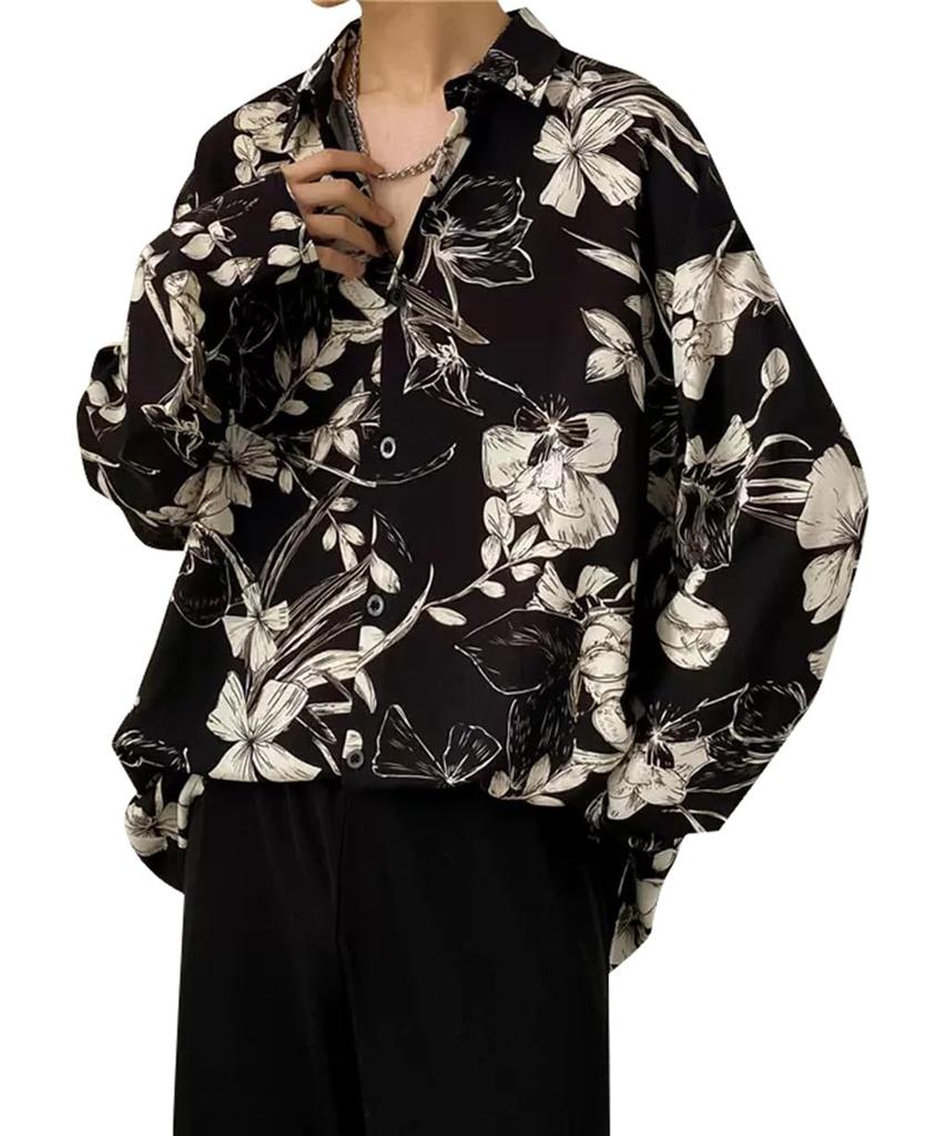 QYY Aloha Long Floral Loose Open Sun Casual Summer Men's Shirt, Sleeve, Print, Fit, Collar, Lightweight, Protection, Shirt, Stylish, Beachwear,