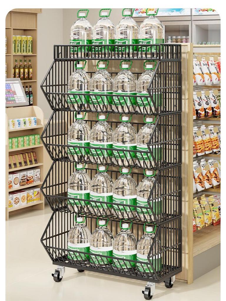 Multi-Layer Snack Display Rack with Wheels for Supermarket or Convenience Store