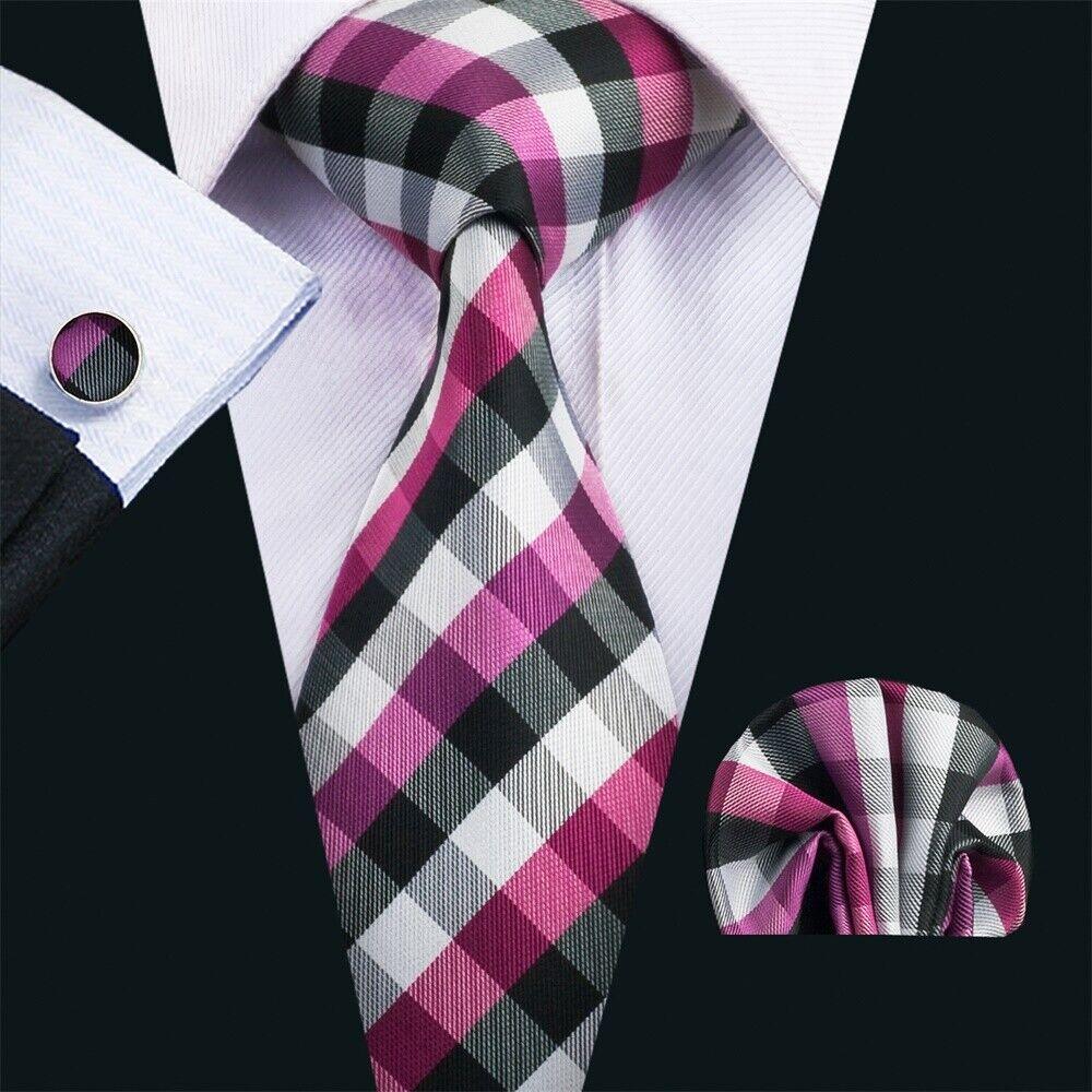 Coole Krawatten für Herren, 8 Stile, gestreift, kariert, Krawatte, Einstecktuch, Manschettenknöpfe, Set für Hochzeit, Geschäftsparty