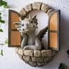 Solar Powered Outdoor Garden Dragon Statue Lovely Meditation Resin Crafts Home and Garden Decoration Sculpture