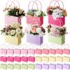 Gift For Her/Him: 6Pcs Elegant Kraft Paper Gift Bags With Handles |   Pink, Yellow, Purple, Green Floral Boxes - Suitable For Weddings, Birthdays,