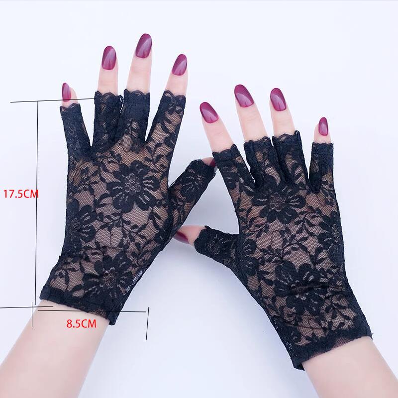 Schwarze Fingerlose Sexy Spitzenhandschuhe Damen Sonnenschutzhandschuhe Damen Fahrhandschuhe für Braut Damen Halbfinger Netzhandschuhe