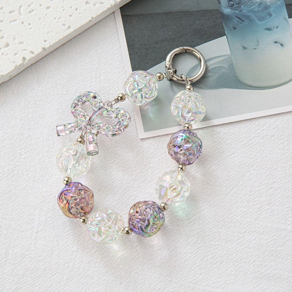 Bag Hanging Beaded Phone Chain Irregular Transparent Beads Pendant Sweet Candy Keychain Gifts