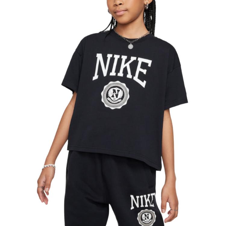 

Nike Sportswear T-Shirt Comfortable Soft Casual Versatile Short Sleeve Kids Tops Black HM6303-010 XL