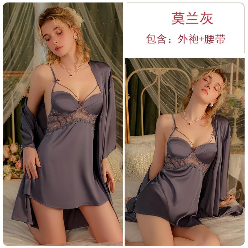 Women's Satin Breathable Backless Short Skirt with Robe for Summer