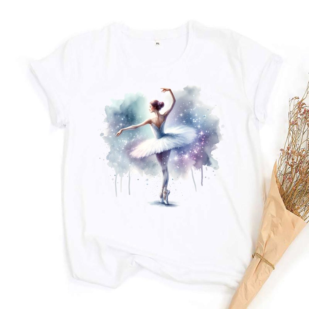 Watercolor Ballerina Print Shirt Bag Baller Dancer Outfit T-shirt Women Summer Clothes Tops Girls Short Sleeve Tee Female Shirts