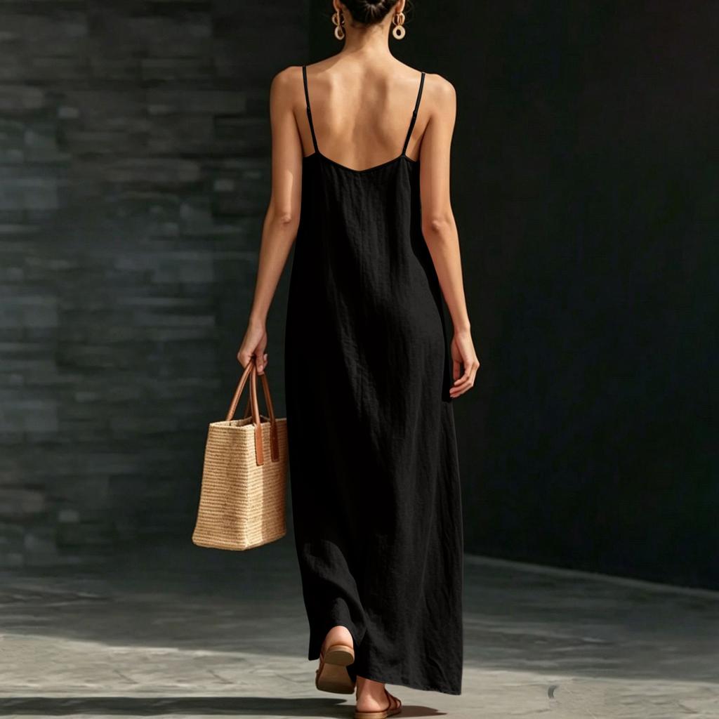 Women’s Sleeveless Maxi Dress with Adjustable Spaghetti Straps and Side Slit Relaxed Fit Long Sundress for Summer Beachwear