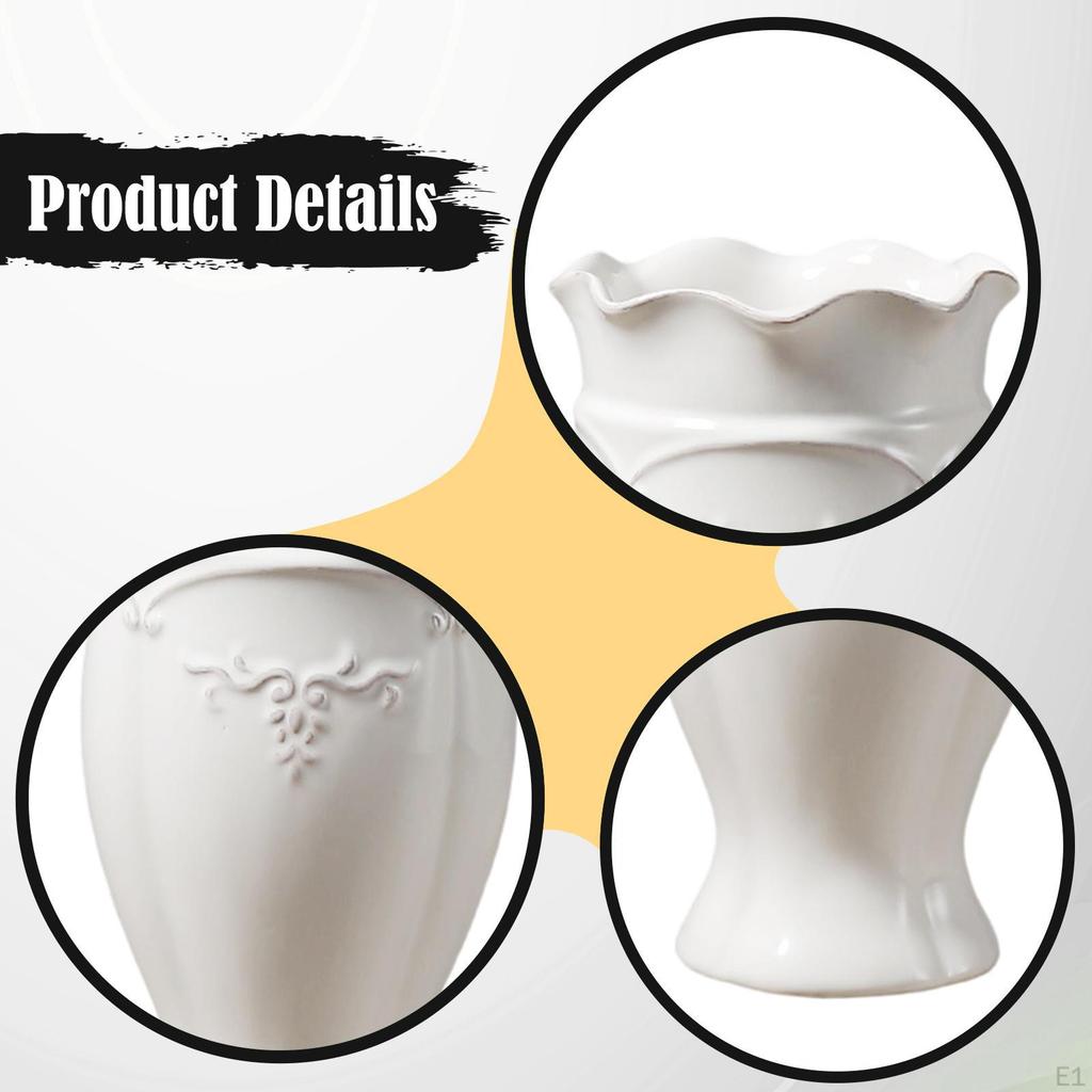 White Ceramic Flower Vase Small Embossed for Bathroom Living Room Wedding