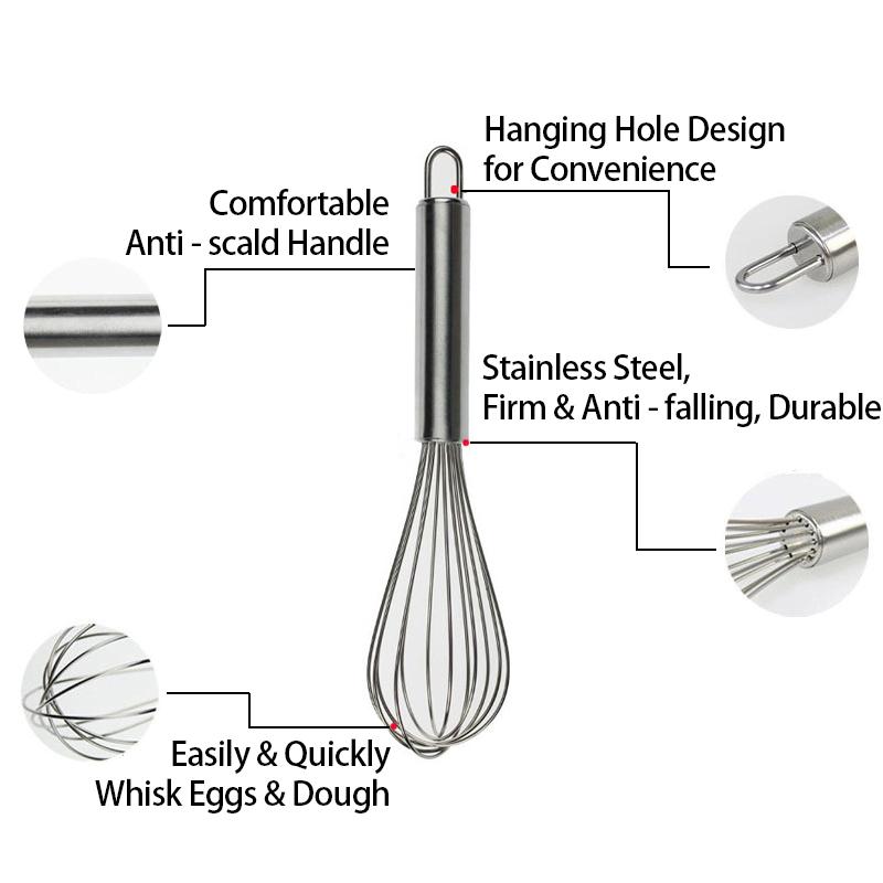 Stainless Steel Mini Whisk Kitchen Cuisine Manual Egg Beater Kitchen Kitchen Whips and Mixer 6 Wire Manual Frother Mini Whip