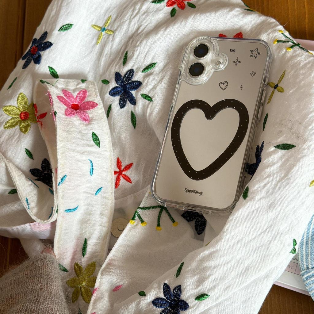 Korean-Style Black Heart Mirror Phone Case for iPhone 15/16/17/17 Pro Max (Female)