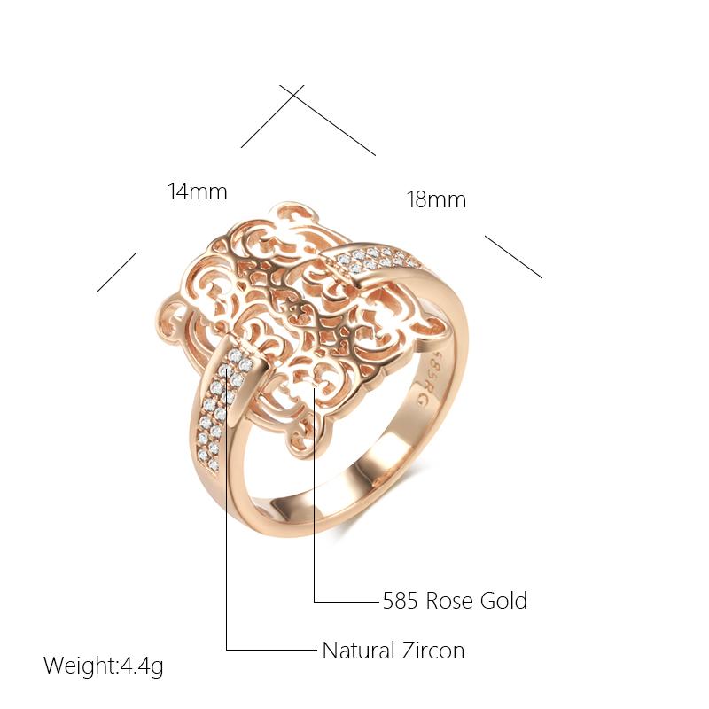 Rose Gold Color Square Big Ring For Women Vintage Natural Zircon Glossy Metal Ethnic Bride Ring Daily Jewelry
