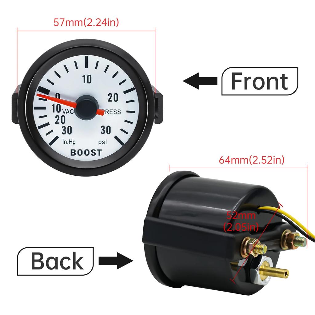 52mm 12V Car Water Temp Gauge Turbo Boost Meter Oil Press Gauge Voltage Indicator Pointer For 12V Car Vehicle Auto Accessories