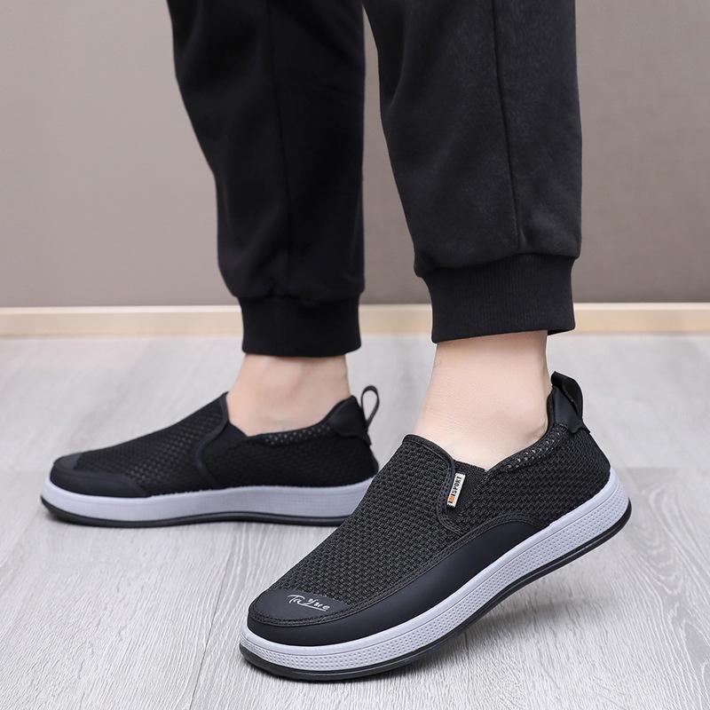 Sapatos masculinos primavera e outono novos casuais de um pedal não cansam os pés malha sapatos masculinos simples leves e confortáveis sapatos simples preguiçosos