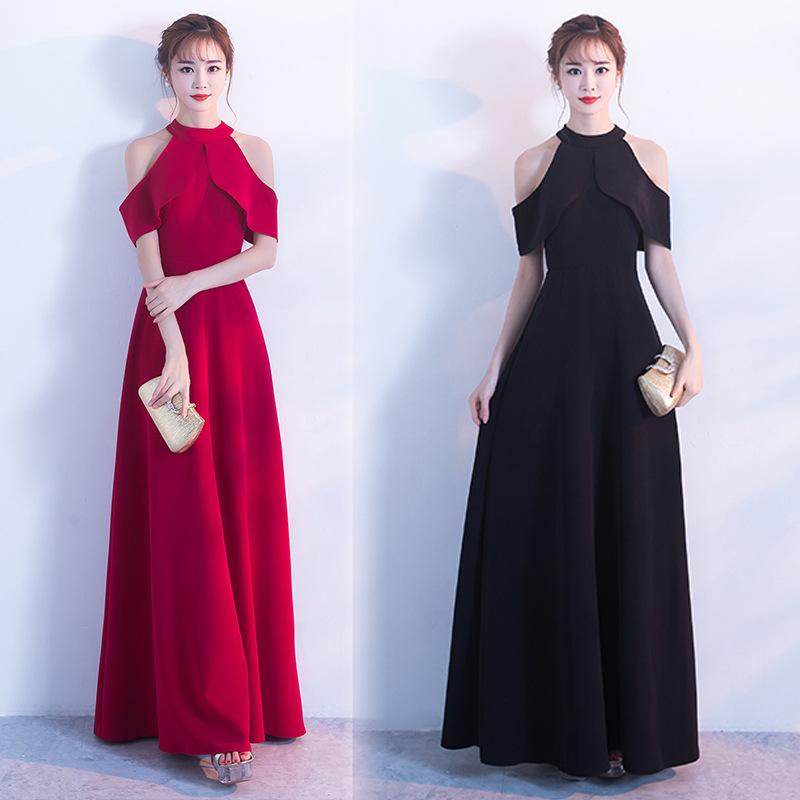

Evening dress women s new neck long elegant and thin banquet dress long dress Korean version party dress XL чорний