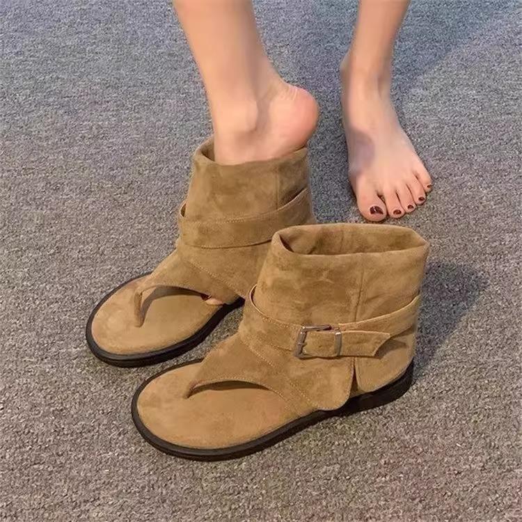 2025 Summer French Herringbone Toe Sandals Women's New Temperament Flat-bottomed Cool Boots Loose Sleeve Warehouse Tube Short Boots
