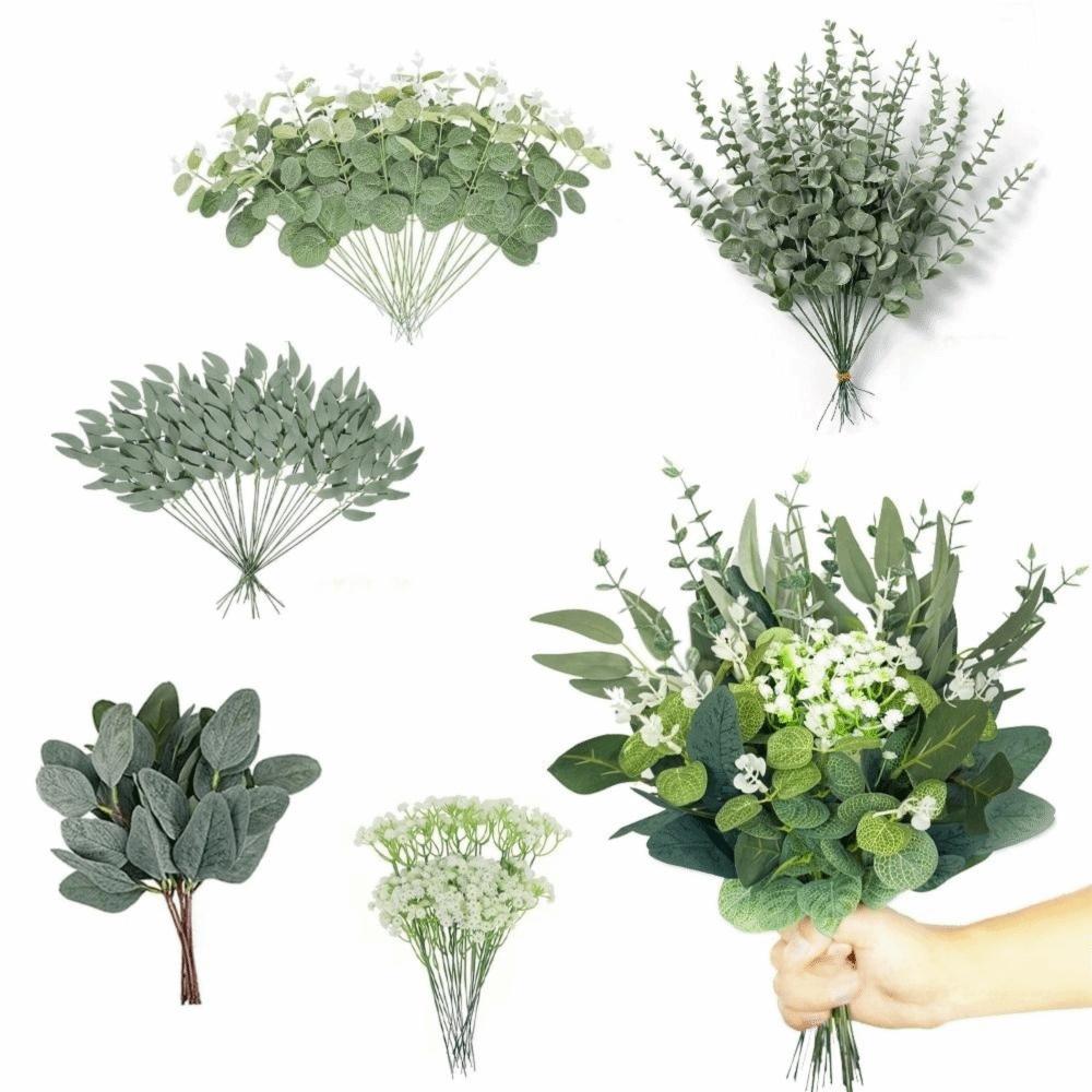 5Pcs Mixed Artificial Flowers Artificial Plant Silver Dollar Leaves DIY Bouquets  Wedding