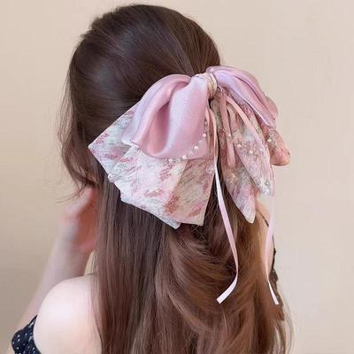 Sweet Floral Bow Ponytail Clip Women French Elegant Polka Dots Hair Clips Shark Clip