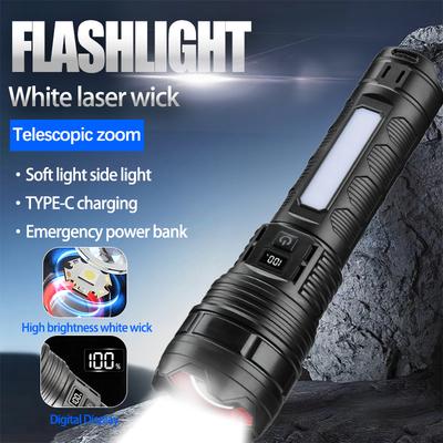 Latarka rechargeable Type C Wysoka jasność Zoom Stroboskop COB Światło boczne Wskaźnik baterii Duża pojemność ABS Kampingowe Światło poszukiwawcze