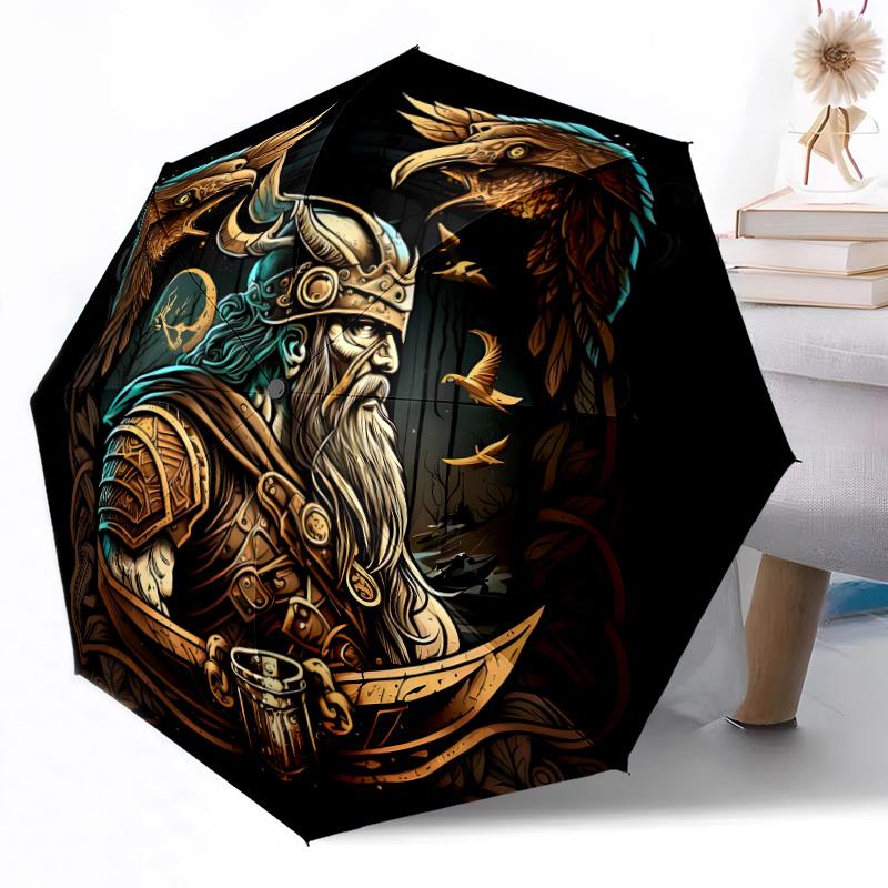 Viking Compass Symbol Automatic Umbrella Compact 8-Rib Weight Foldable Design All-Season Umbrella for Travel Fashionable Accessory Spiritual Gift
