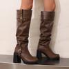Women's High-heeled Boots Autumn and Winter Thick-heeled Large-size Casual Boots Roman Medium Boots